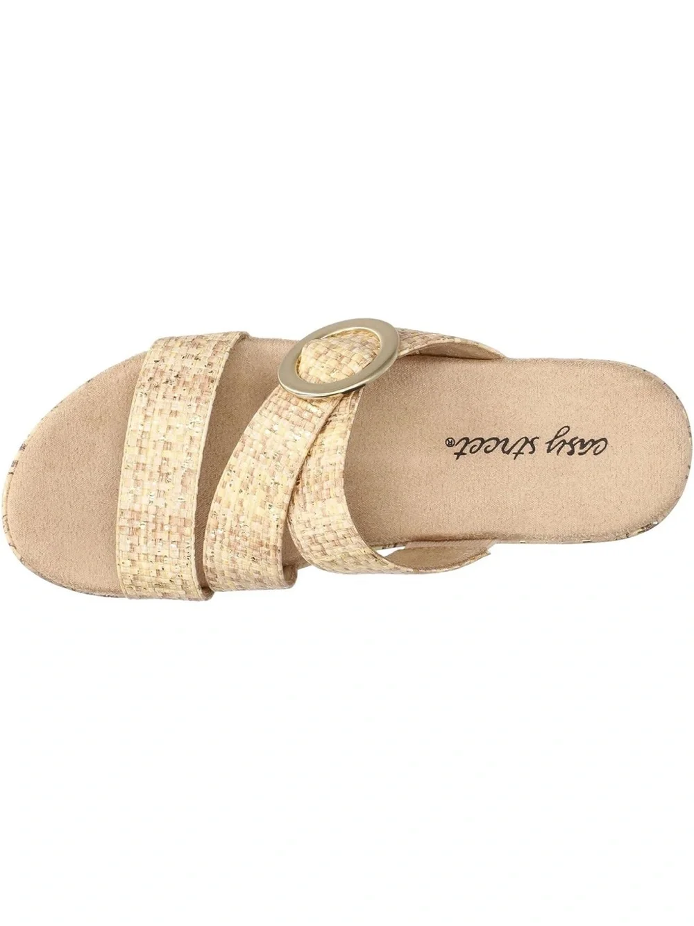 Easy Street Women's Tan Wedge Slide Sandal with Buckle